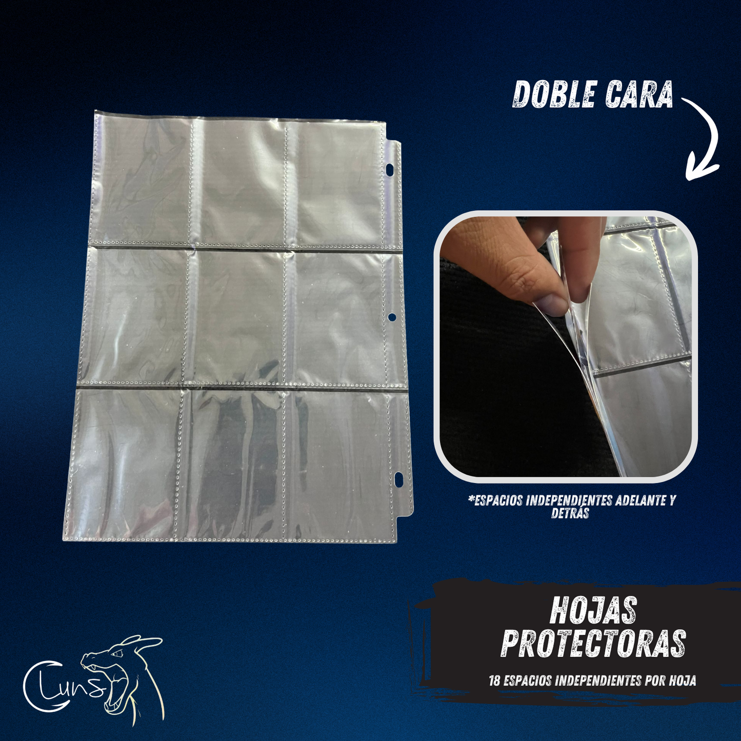 HOJAS PROTECTORAS PARA CARTAPACIO CON 18 ESPACIOS POR HOJA